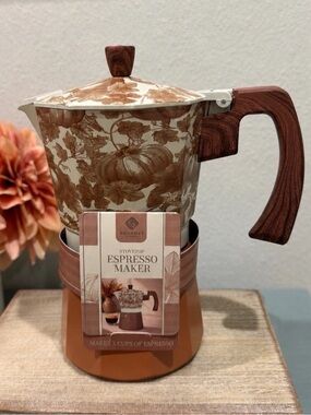 Beautiful Stovetop Pumpkin Fall
Espresso Maker 9 Cup Coffee W/ Solid
Wood Handle